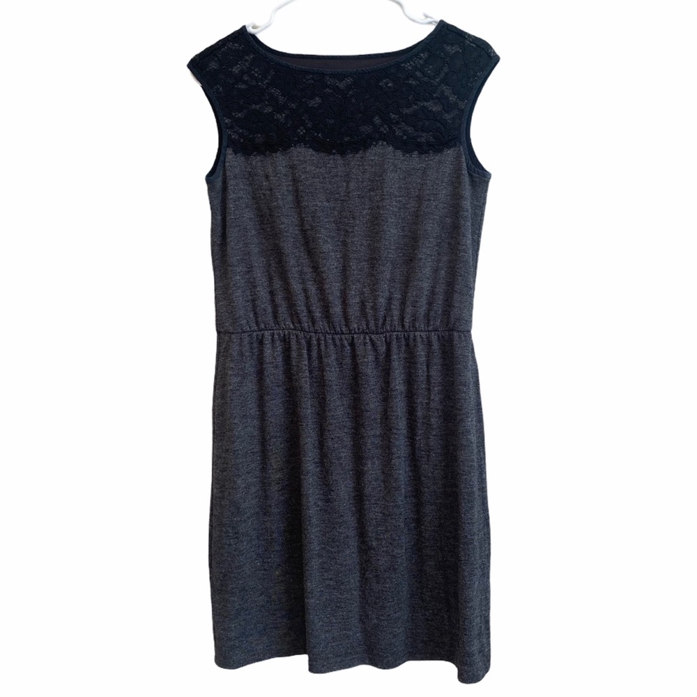 Loft Gray Black Lace Midi Dress Size Small
